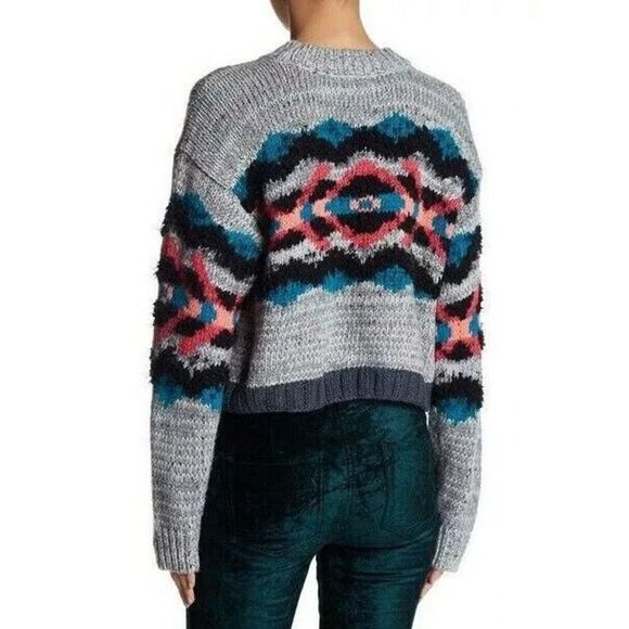 Free People OB710276 Women Sz XS Gray Multi I Heart You Cropped Knit Sweater - Picture 8 of 8